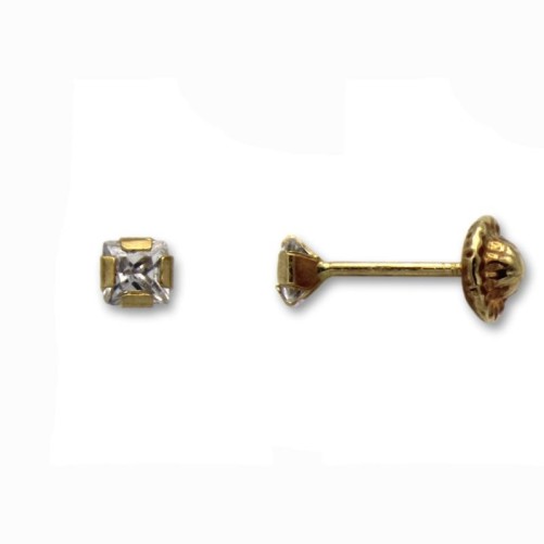 Pendiente en oro con circonita cuadrada 3mm