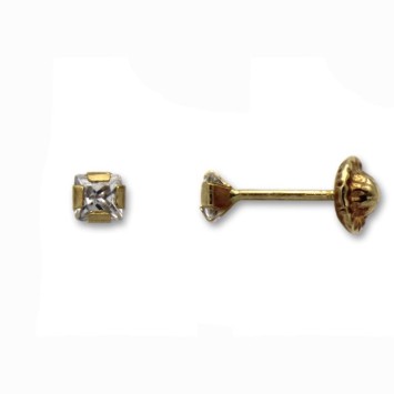 Pendiente en oro con circonita cuadrada 3mm