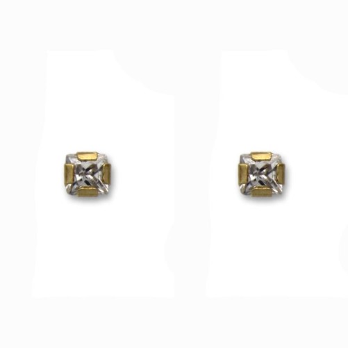 Pendiente en oro con circonita cuadrada 3mm