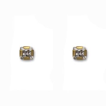 Pendiente en oro con circonita cuadrada 3mm