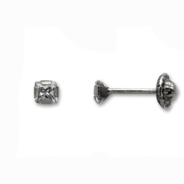 Pendiente en oro blanco con circonita cuadrada 3mm