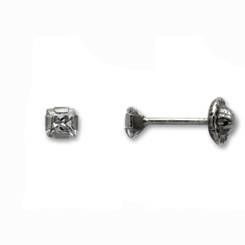 Pendiente en oro blanco con circonita cuadrada 3mm