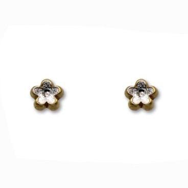 Pendiente de oro bicolor margarita con circonita