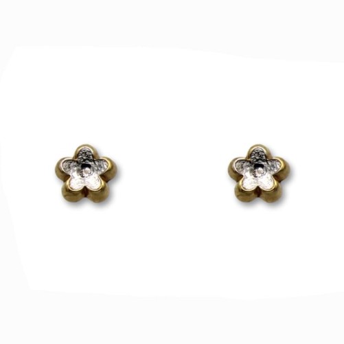 Pendiente de oro bicolor margarita con circonita