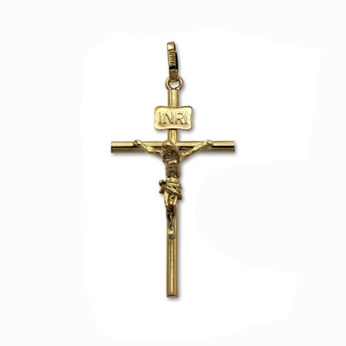 Cruz de oro con cristo de tubo liso grande