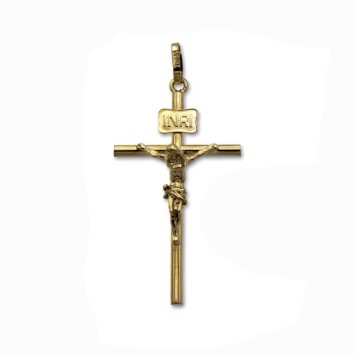 Cruz de oro con cristo de tubo liso grande