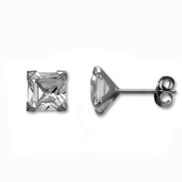 Pendiente en oro blanco con circonita cuadrada 6mm