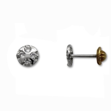 Pendiente de oro blanco con cuatro circonitas redondas