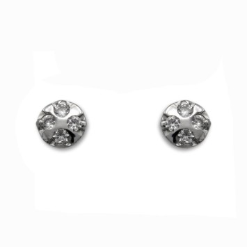 Pendiente de oro blanco con cuatro circonitas redondas