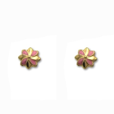 Pendiente de oro flor con esmalte rosa