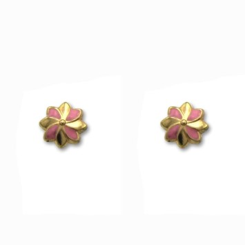 Pendiente de oro flor con esmalte rosa