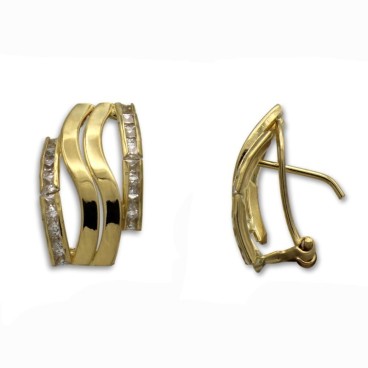 Pendiente de oro con bandas lisas y de circonitas