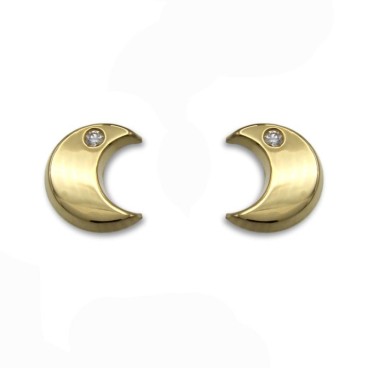 Pendiente de oro luna lisa con circonita