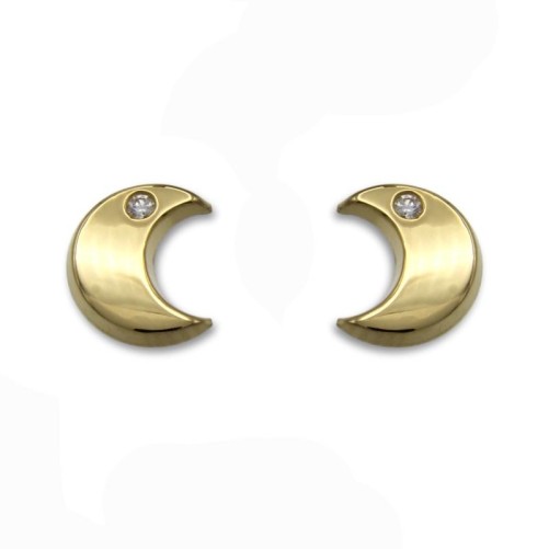 Pendiente de oro luna lisa con circonita