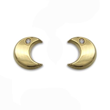 Pendiente de oro luna lisa con circonita