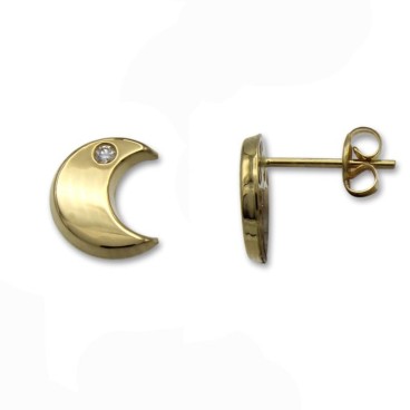 Pendiente de oro luna lisa con circonita