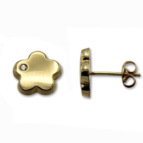 Pendiente de oro margarita lisa con circonita