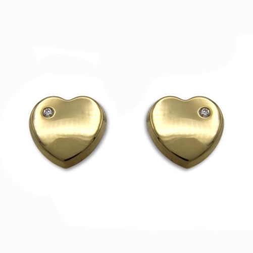 Pendiente de oro corazon liso circonita