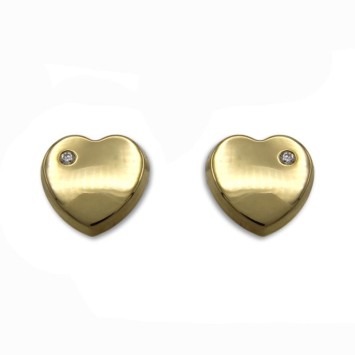 Pendiente de oro corazon liso circonita