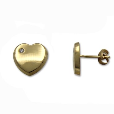 Pendiente de oro corazon liso 10mm circonita