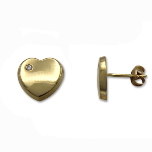 Pendiente de oro corazon liso 10mm circonita