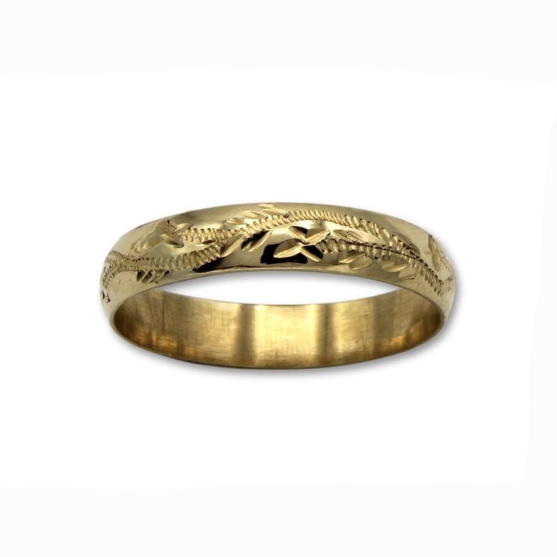 Alianza de oro 18K labrada a mano diseño floral 4mm