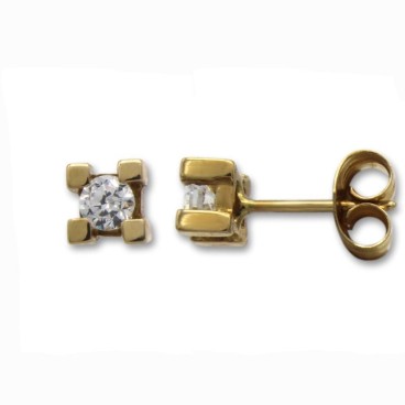Pendiente oro con circonita engastada con garras cuadradas de presión