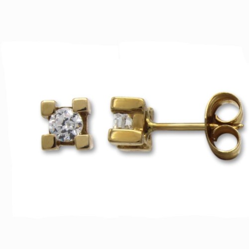 Pendiente oro con circonita engastada con garras cuadradas de presión