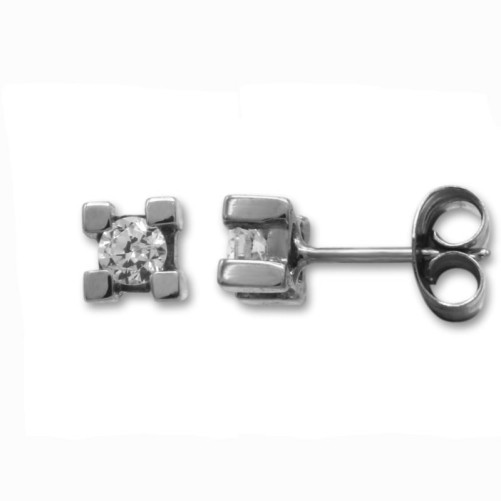 Pendiente oro blanco con circonita engastada con garras cuadradas de presión