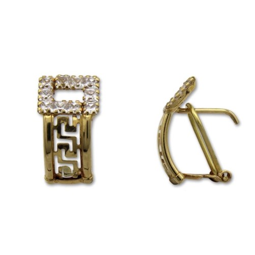 Pendiente oro y circonitas con grecas