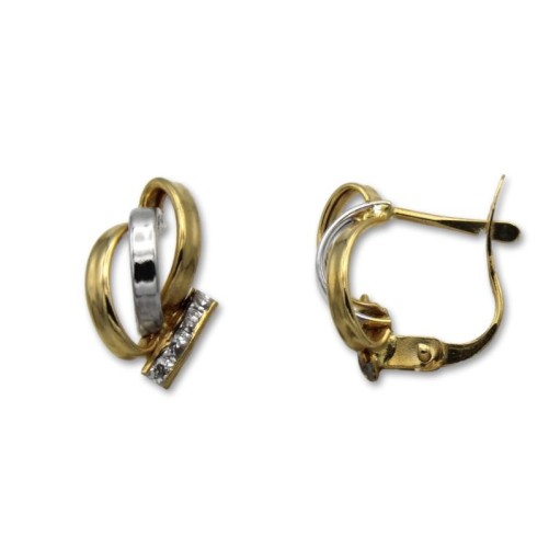 Pendientes de oro bicolor lineas con circonitas