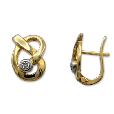 Pendiente oro lazo con punta de diamante