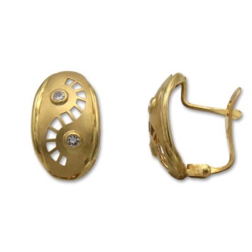 Pendiente oro zig zag calado con dos circonitas