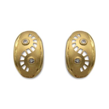 Pendiente oro zig zag calado con dos circonitas