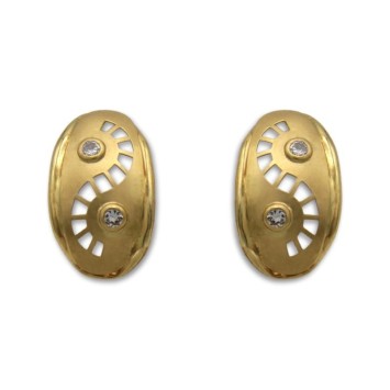 Pendiente oro zig zag calado con dos circonitas