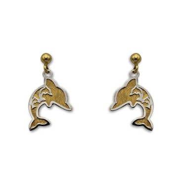 Pendiente oro delfín colgando