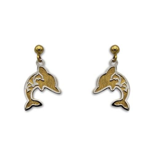 Pendiente oro delfín colgando