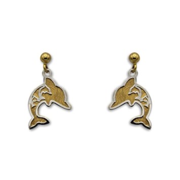 Pendiente oro delfín colgando