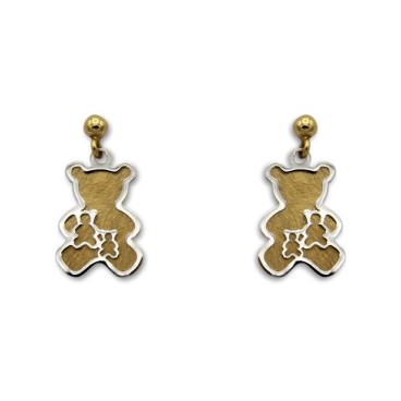 Pendiente oro oso colgando bicolor