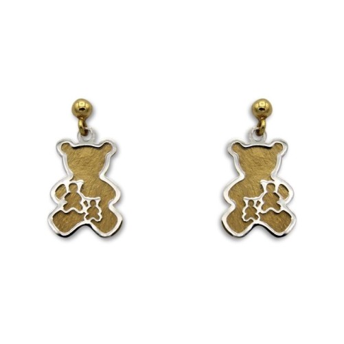 Pendiente oro oso colgando bicolor