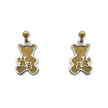 Pendiente oro oso colgando bicolor