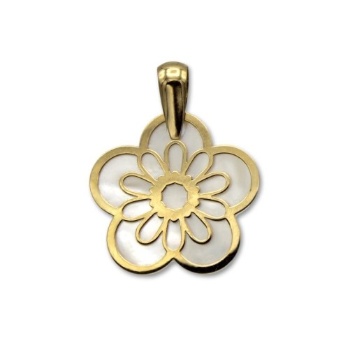 Colgante de oro de una flor con nácar