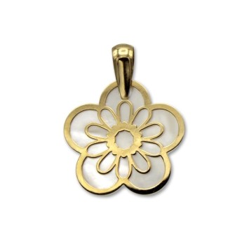 Colgante de oro de una flor con nácar