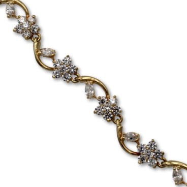 Pulsera de oro de flores y circonitas