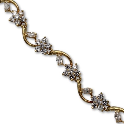 Pulsera de oro de flores y circonitas