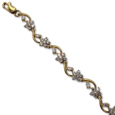 Pulsera de oro de flores y circonitas
