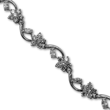 Pulsera de oro blanco de flores y circonitas