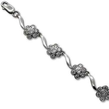 Pulsera de oro blanco de flor y circonitas