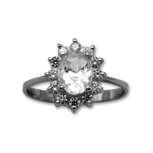 Anillo oro blanco circonitas oval