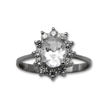 Anillo oro blanco circonitas oval